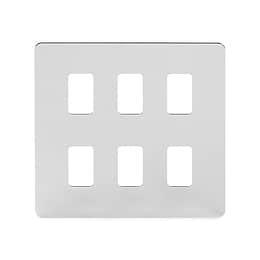 Soho Lighting Polished Chrome Flat Plate 6 Gang Grid Plate Screwless