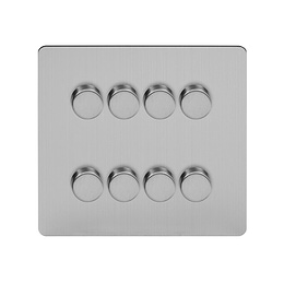 Soho Lighting Brushed Chrome Flat Plate 8 Gang 2 Way Intelligent Trailing Dimmer Switch Screwless 400W