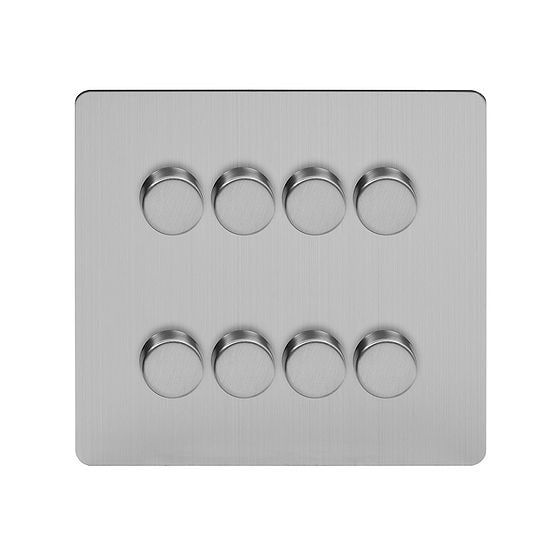 Soho Lighting Brushed Chrome Flat Plate 8 Gang 2 Way Intelligent Trailing Dimmer Switch Screwless 400W