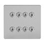 Soho Lighting Brushed Chrome Flat Plate 8 Gang Toggle Light Switch 20A 2 Way Screwless