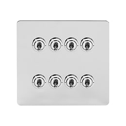 Soho Lighting Polished Chrome Flat Plate 8 Gang Toggle Light Switch 20A 2 Way Screwless