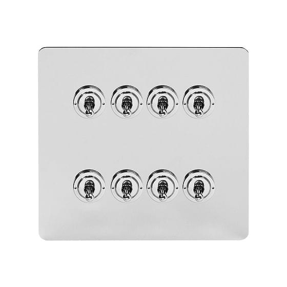 Soho Lighting Polished Chrome Flat Plate 8 Gang Toggle Light Switch 20A 2 Way Screwless