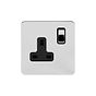 Soho Lighting Polished Chrome Flat Plate 13A 1 Gang Switched Socket Double Pole Blk Ins Screwless