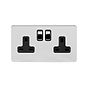Soho Lighting Polished Chrome Flat Plate 13A 2 Gang Switched Socket Double Pole Blk Ins Screwless