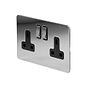 Soho Lighting Polished Chrome Flat Plate 13A 2 Gang Switched Socket Double Pole Blk Ins Screwless