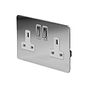 Soho Lighting Polished Chrome Flat Plate 13A 2 Gang Switched Socket, Double Pole Wht Ins Screwless