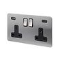 Soho Lighting Brushed Chrome Flat Plate 2 Gang USB A+C Socket (13A Socket + 2 USB Ports A+C 3.1A)