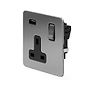 Soho Lighting Brushed Chrome Flat Plate 1 Gang 13A DP Socket with USB-A 2.1A