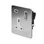 Soho Lighting Polished Chrome Flat Plate 1 Gang 13A DP Socket with USB-A 2.1A 