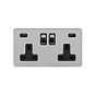 Soho Lighting Brushed Chrome Flat Plate 13A 2 Gang DP USB Switched Socket (USB Output 4.8amp) Blk Ins Screwless