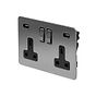 Soho Lighting Brushed Chrome Flat Plate 2 Gang 13A DP Socket with 2 x USB-A 4.8A