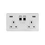 Soho Lighting Polished Chrome Flat Plate 13A 2 Gang DP USB Switched Socket (USB Output 4.8amp) Wht Ins Screwless