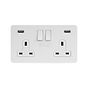 Soho Lighting White Metal Flat Plate 13A 2 Gang DP USB Switched Socket (USB Output 4.8amp) Wht Ins Screwless