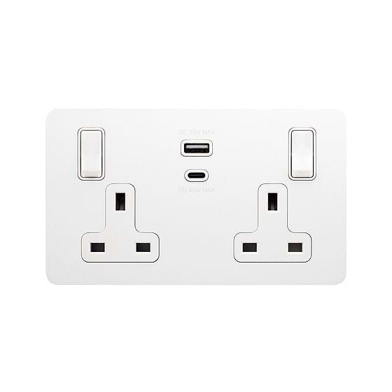 White Metal 2 Gang USB C Socket
