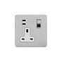 Soho Lighting Brushed Chrome Flat Plate 1 Gang USB C+C Socket (13A Socket + 2 USB C 3.1A Ports) 