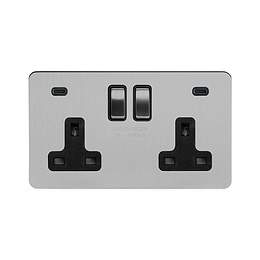 Brushed Chrome 2 Gang USB C Socket
