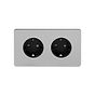 Soho Lighting Brushed Chrome Flat Plate 16A 2 Gang Euro Schuko Socket Blk Ins Screwless