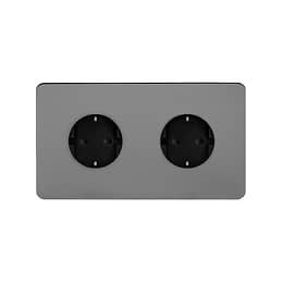 Soho Lighting Black Nickel Flat Plate 16A 2 Gang Euro Schuko Socket Blk Ins Screwless