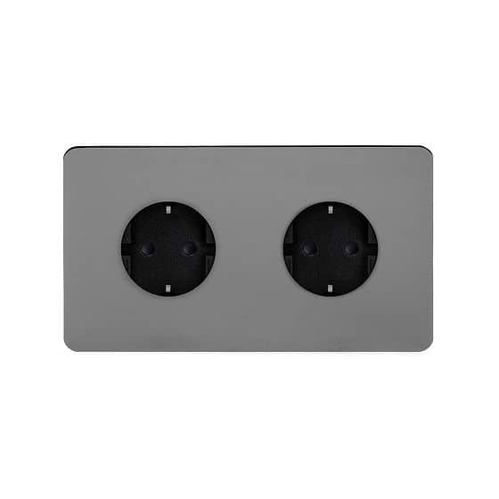 Soho Lighting Black Nickel Flat Plate 16A 2 Gang Euro Schuko Socket Blk Ins Screwless