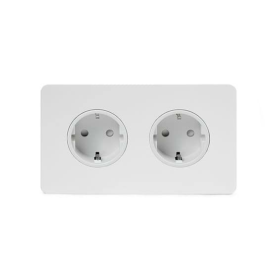 Soho Lighting White Metal Flat Plate 16A 2 Gang Euro Schuko Socket Wht Ins Screwless