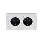 Soho Lighting Polished Chrome Flat Plate 16A 2 Gang Euro Schuko Socket Blk Ins Screwless