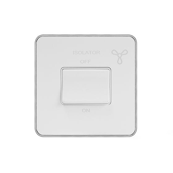 Soho Lighting White Metal Plate with Chrome Edge 10A 1 Gang 1 Way 3-Pole Fan Isolator Switch Wht Ins Screwless