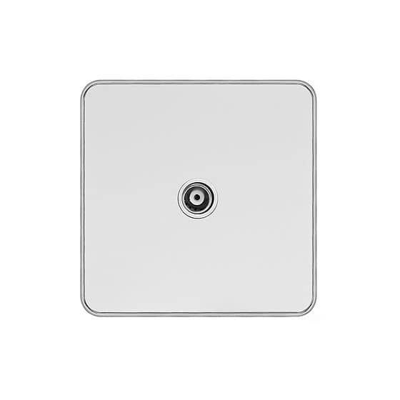 Soho Lighting White Metal Plate with Chrome Edge 1 Gang TV Aerial Socket Wht Ins Screwless