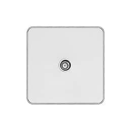 Soho Lighting White Metal Plate with Chrome Edge 1 Gang Satellite Socket Wht Ins Screwless