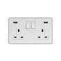 Soho Lighting White Metal Plate with Chrome Edge 2 Gang 13A DP Socket with 2 x USB-A 4.8A