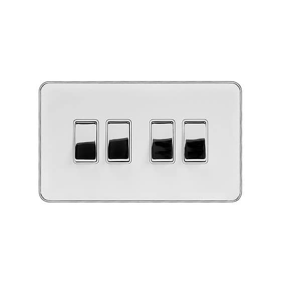 Soho Lighting White & Polished Chrome With Chrome Edge 10A 4 Gang 2 Way Switch White Inserts Screwless