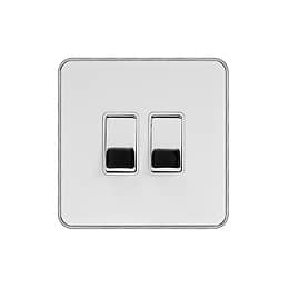 Soho Lighting White & Polished Chrome With Chrome Edge 10A 2 Gang Intermediate Switch White Inserts Screwless