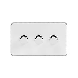 Soho Lighting White & Polished Chrome With Chrome Edge 3 Gang 2 -Way Intelligent Dimmer 150W LED (300W Halogen/Incandescent)