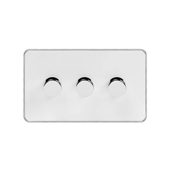 Soho Lighting White & Polished Chrome With Chrome Edge 3 Gang 2 -Way Intelligent Dimmer 150W LED (300W Halogen/Incandescent)