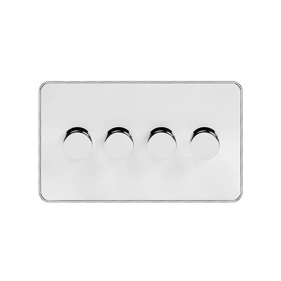 Soho Lighting White & Polished Chrome With Chrome Edge 4 Gang Intelligent Trailing Dimmer Screwless 150W LED (300w Halogen/Incandescent)