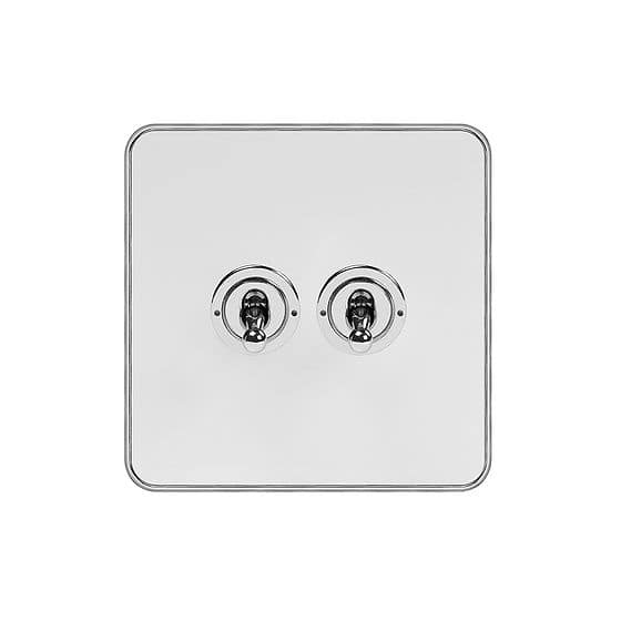 Soho Lighting White & Polished Chrome With Chrome Edge 20A 2 Gang Intermediate Toggle Screwless