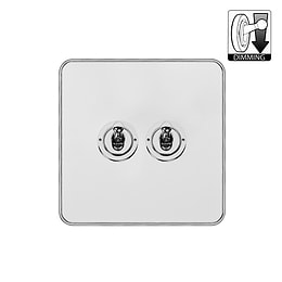 White Metal and Chrome 2 Gang Dimming Toggle Switch
