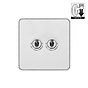 White Metal and Chrome 2 Gang Dimming Toggle Switch
