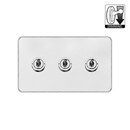 White Metal and Chrome 3 Gang Dimming Toggle Switch
