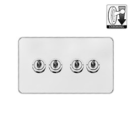 White Metal and Chrome 4 Gang Dimming Toggle Switch
