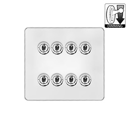 White Metal and Chrome 8 Gang Dimming Toggle Switch
