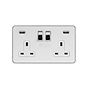 Soho Lighting White & Polished Chrome With Chrome Edge 2 Gang 13A DP Socket with 2 x USB-A 4.8A