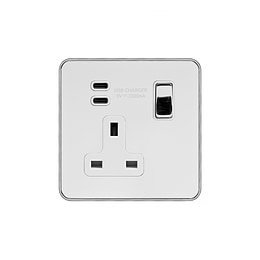 White Metal and Chrome 1 Gang USB C Socket

