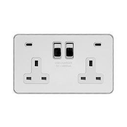 White Metal and Chrome 2 Gang USB C Socket
