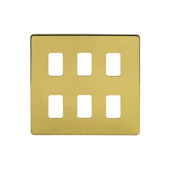 Soho Lighting Brushed Brass 6 Gang RM Rectangular Module Grid Switch Plate