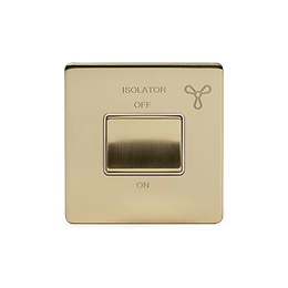 Soho Lighting Brushed Brass 10A 1 Gang 1 Way 3-Pole Fan Isolator Switch Wht Ins Screwless