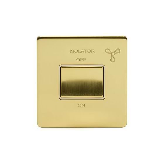 Soho Lighting Brushed Brass 10A Extractor Fan Isolator Switch 1 Gang 1-Way 3-Pole White Inserts