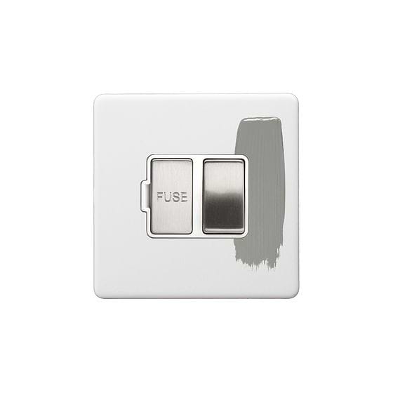 Soho Lighting Primed Paintable Switched Fused Spur (FCU) 13A Double Pole with Brushed Chrome Switch and White Insert