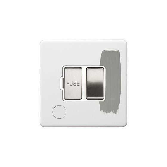 Soho Lighting Primed Paintable 13A Switched Fused Connection Unit (FCU) Flex Outlet with Brushed Chrome Switch and White Insert