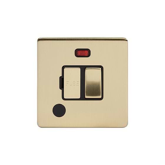 Soho Lighting Brushed Brass 13A Switched Fused Connection Unit (FCU) Flex Outlet With Neon Black Insert Screwless