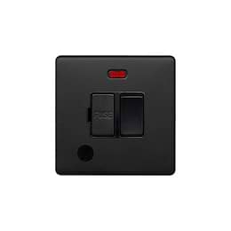 Soho Lighting Matt Black 13A Switched Fused Connection Unit (FCU) Flex Outlet With Neon Blk Ins Screwless